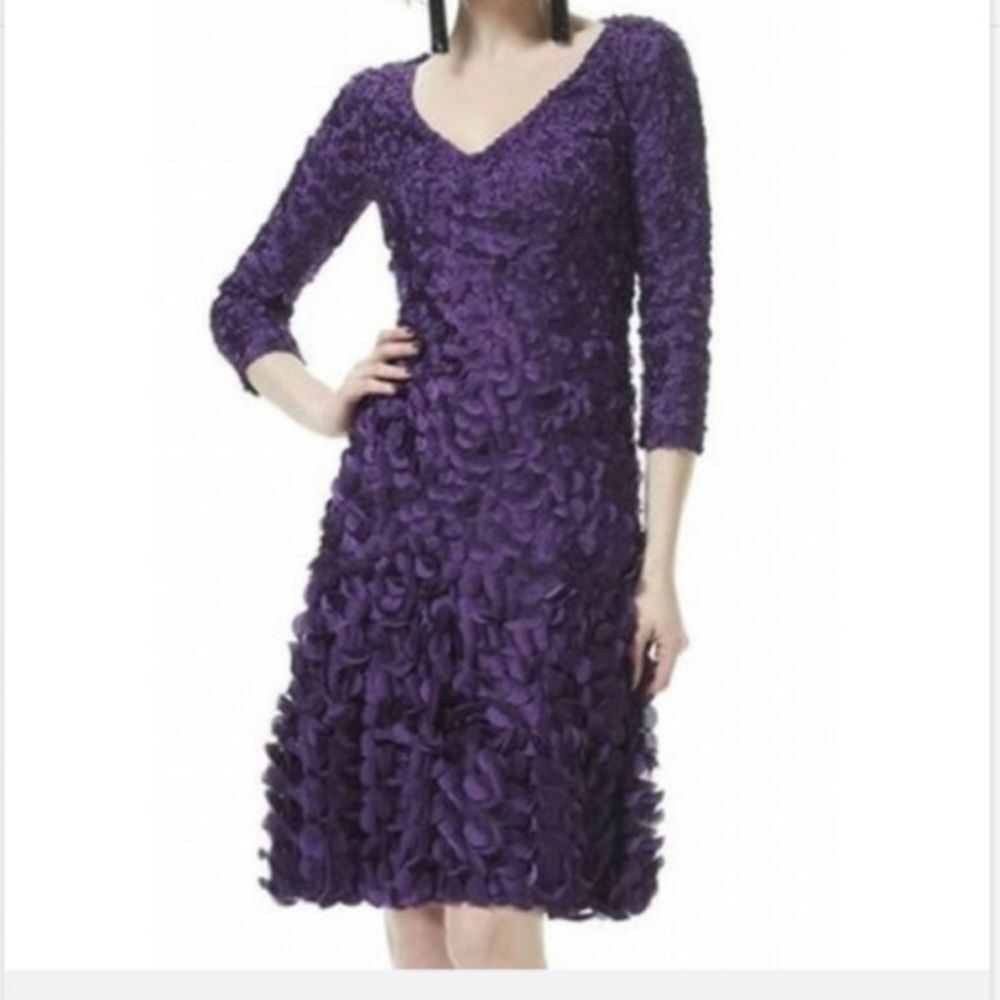Theia Purple Floral Appliqué Dress Size 6